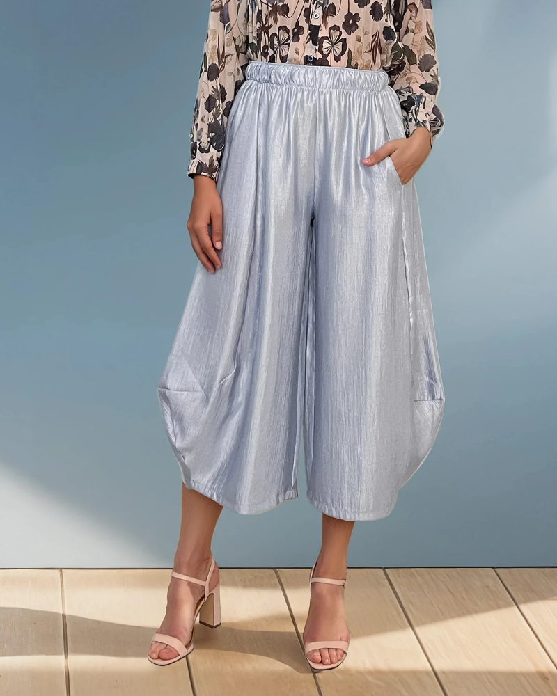 Pantaloni stil balon cu buzunare bleu 
