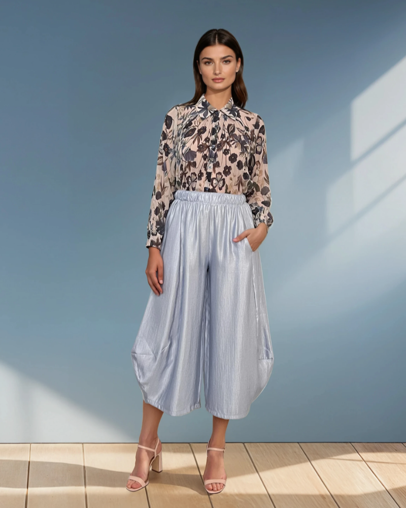 Pantaloni stil balon cu buzunare bleu 