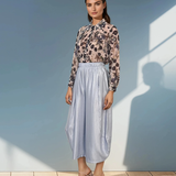 Pantaloni stil balon cu buzunare bleu 