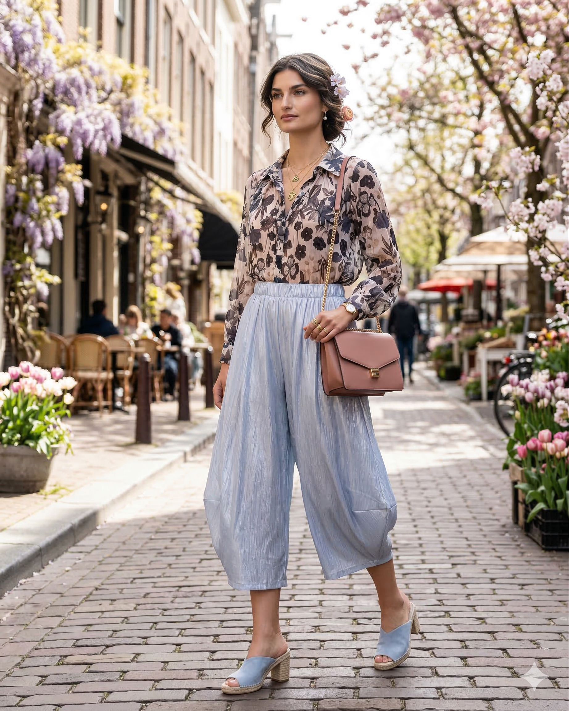 Pantaloni stil balon cu buzunare bleu 