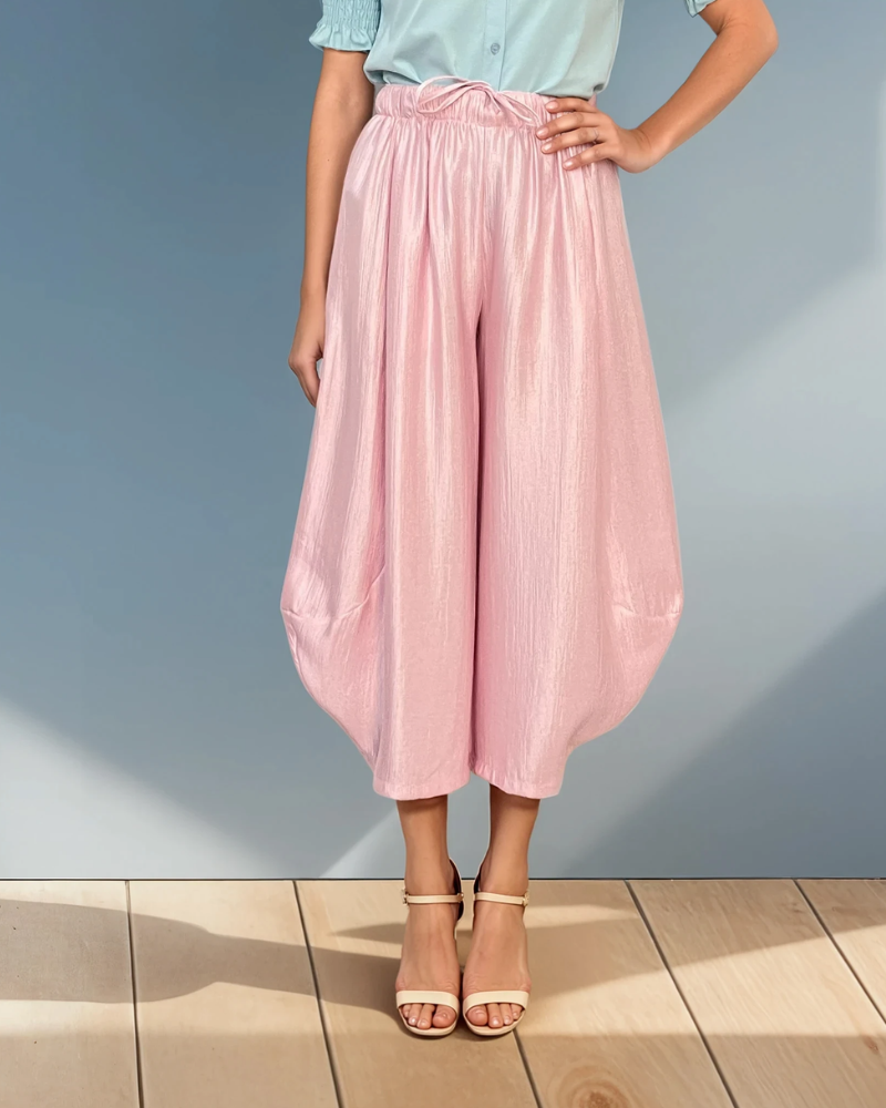 Pantaloni stil balon cu buzunare roz 