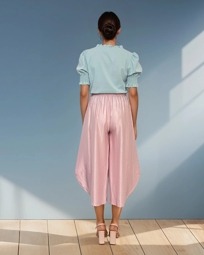 Pantaloni stil balon cu buzunare roz 