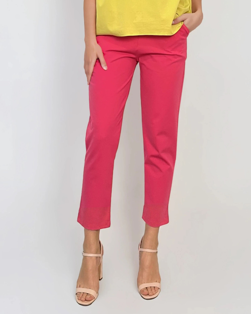Pantaloni stretch cu nasturi decorativi ciclam 
