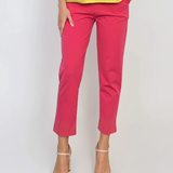 Pantaloni stretch cu nasturi decorativi ciclam 