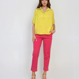 Pantaloni stretch cu nasturi decorativi ciclam 
