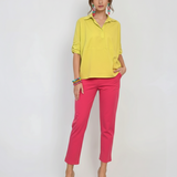 Pantaloni stretch cu nasturi decorativi ciclam 