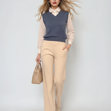 Pantaloni tricot office crem 