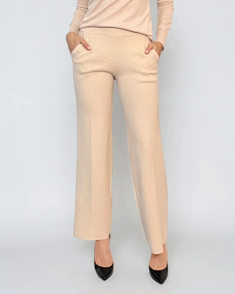 Pantaloni tricot office crem 