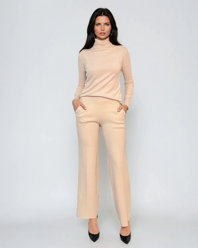 Pantaloni tricot office crem 