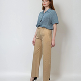 Pantaloni vaporoși cu șiret în talie beige 