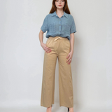 Pantaloni vaporoși cu șiret în talie beige 