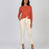 Pulover basic cu guler rotund caramiziu HL234