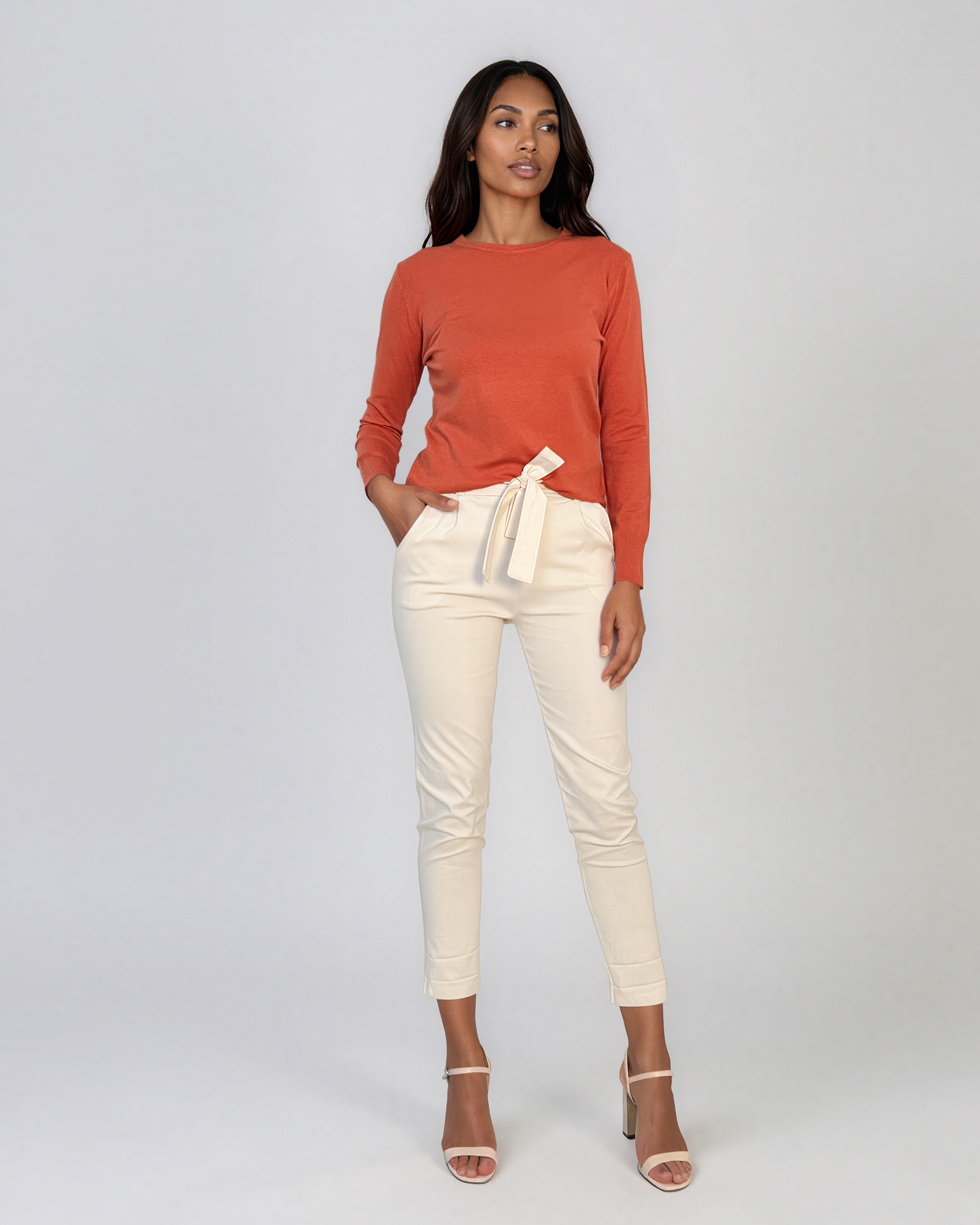 Pulover basic cu guler rotund caramiziu HL234