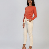 Pulover basic cu guler rotund caramiziu HL234