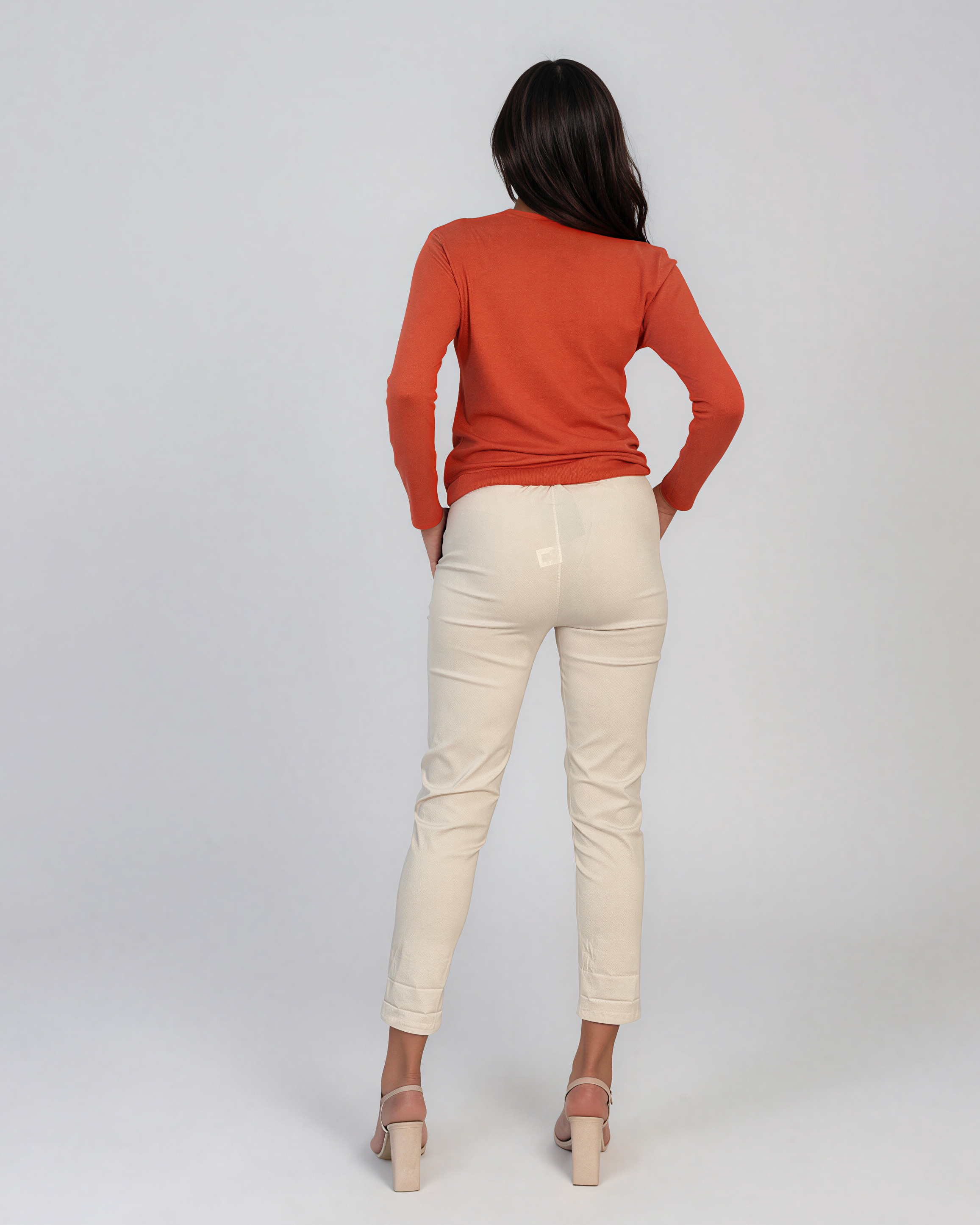 Pulover basic cu guler rotund caramiziu HL234