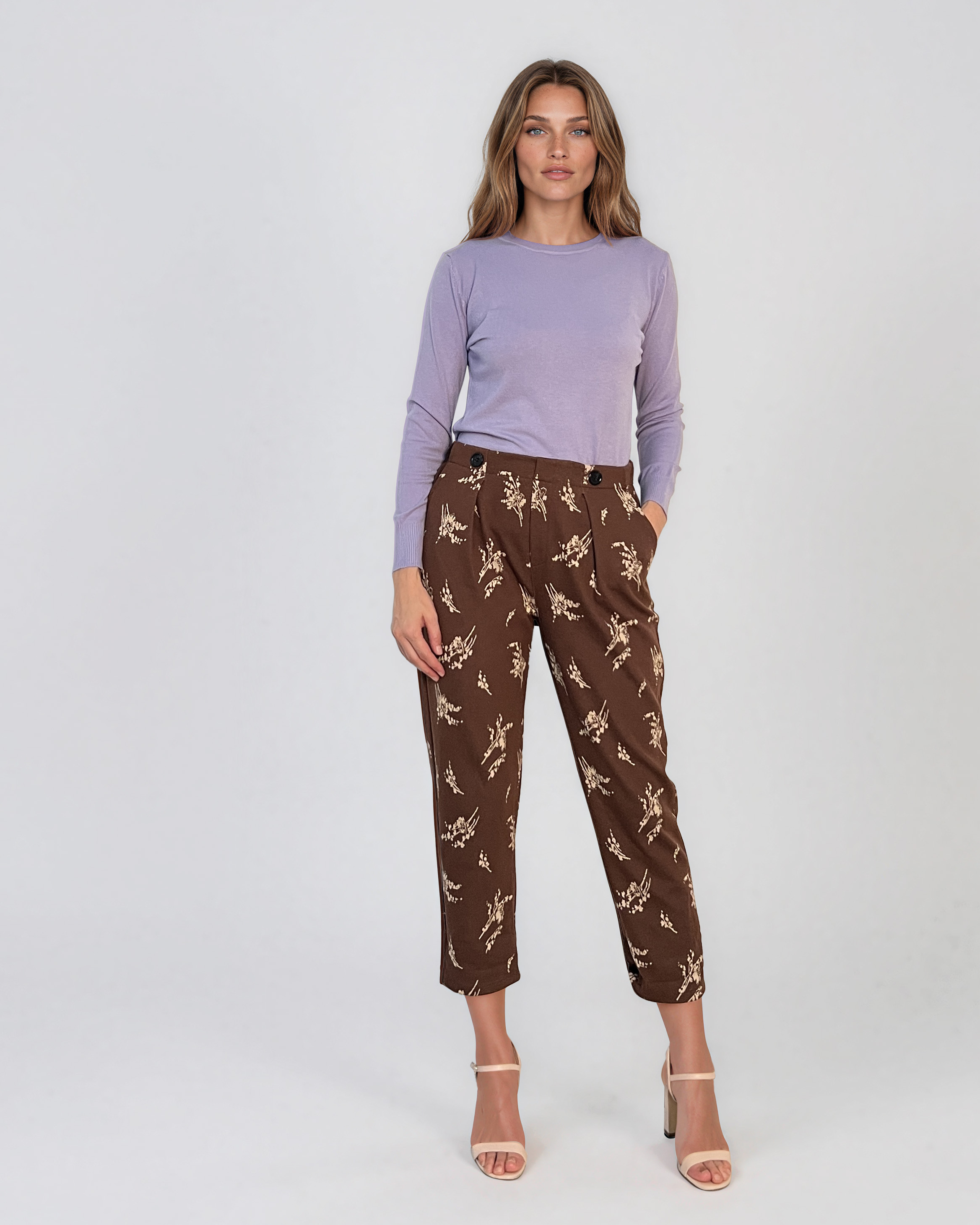 Pulover basic cu guler rotund lila HL234