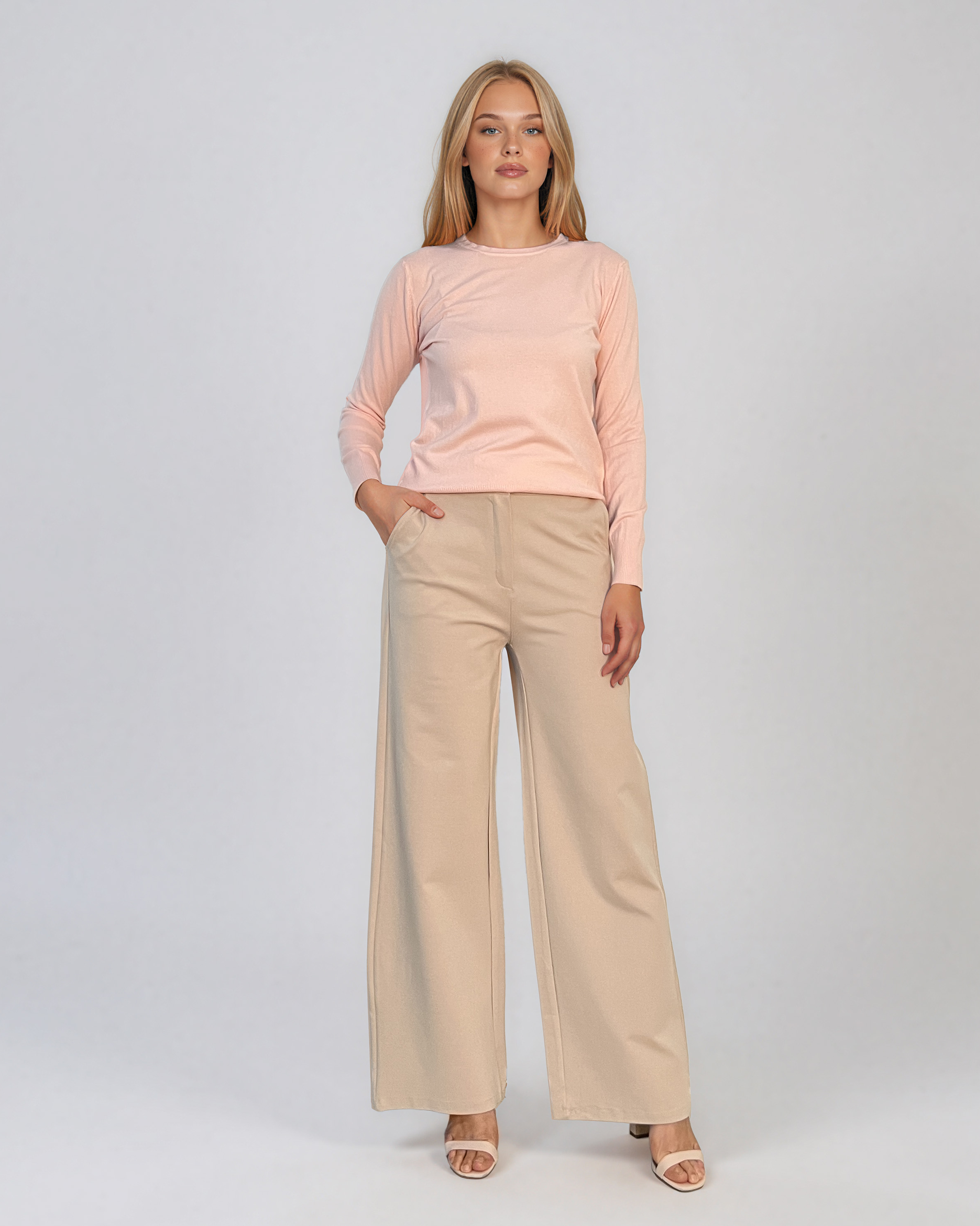 Pulover basic cu guler rotund roz HL234