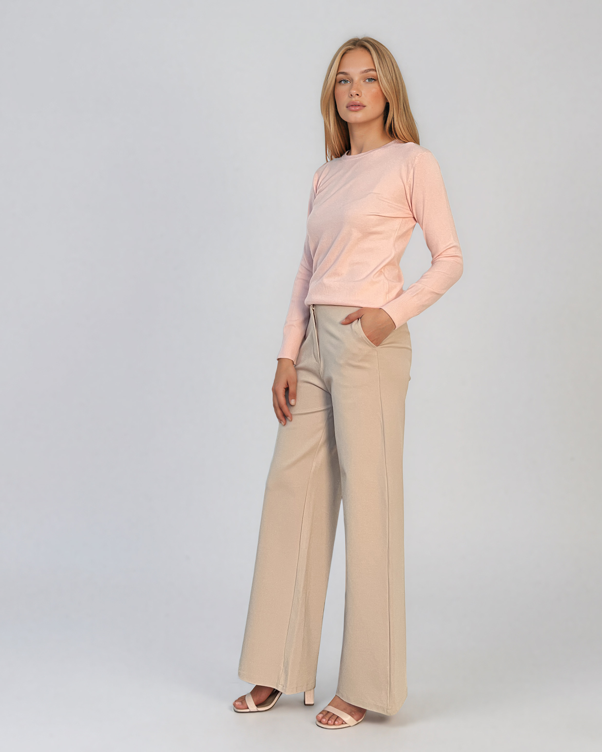 Pulover basic cu guler rotund roz HL234