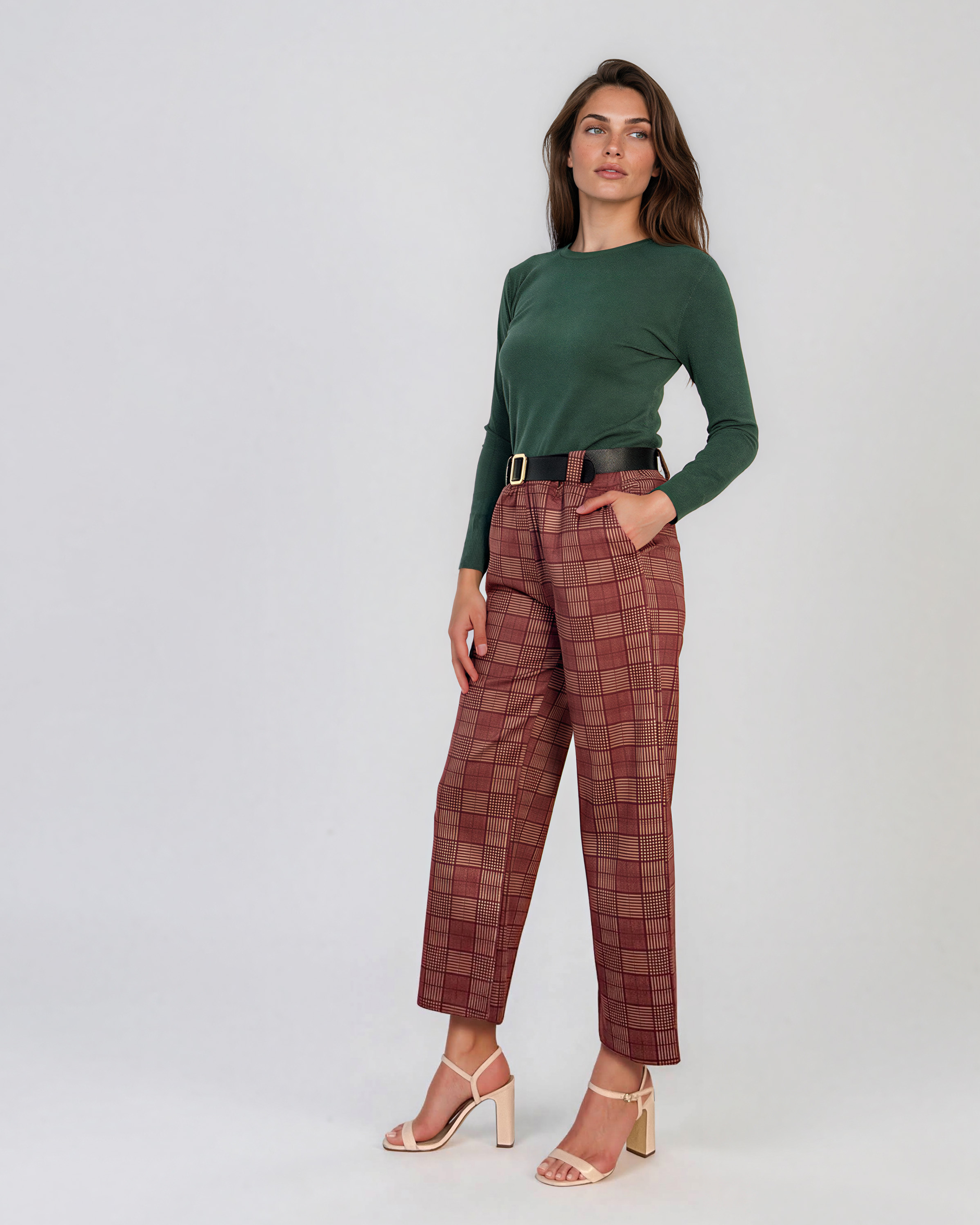 Pulover basic cu guler rotund verde-dark HL234