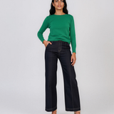 Pulover basic cu guler rotund verde HL234