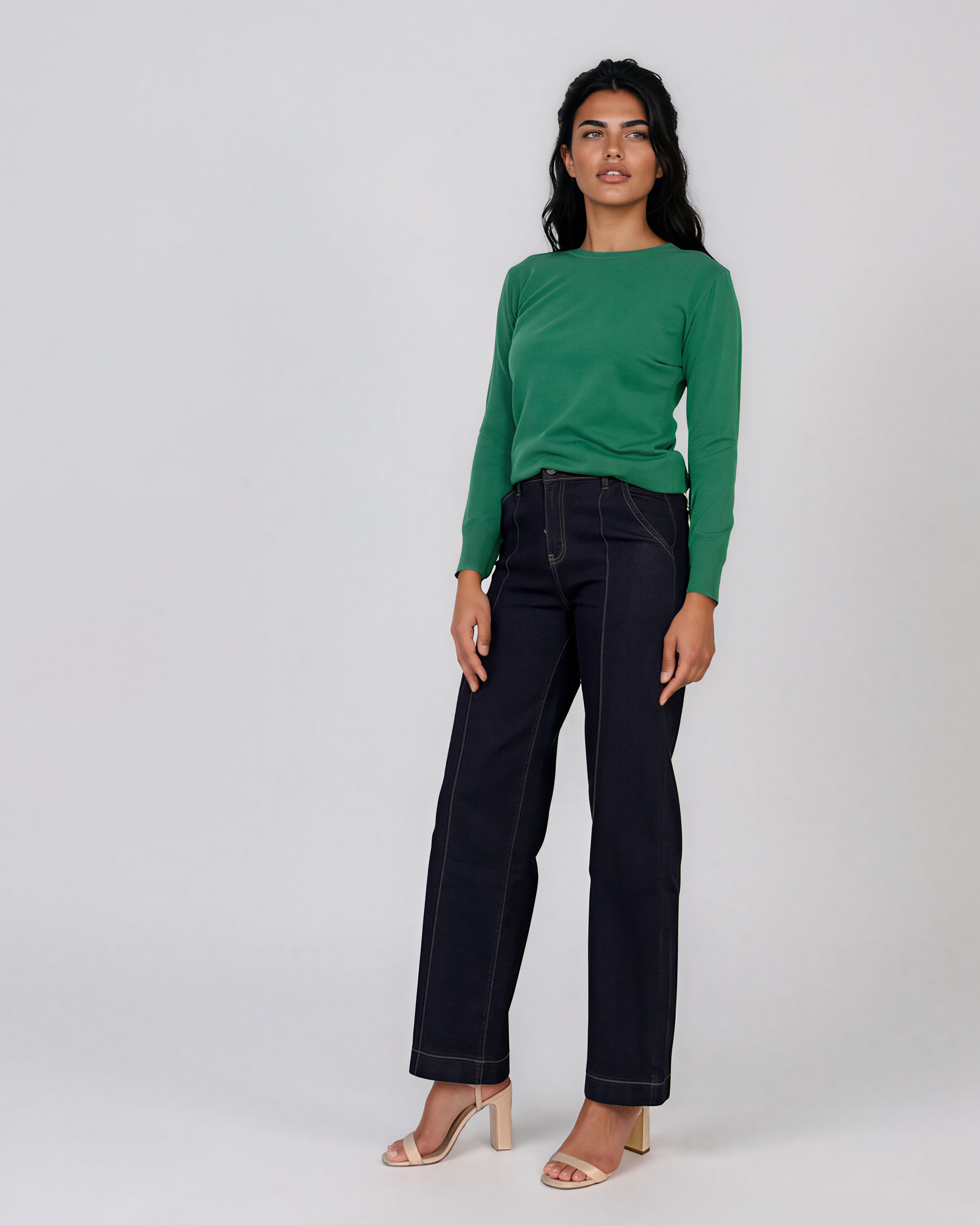 Pulover basic cu guler rotund verde HL234