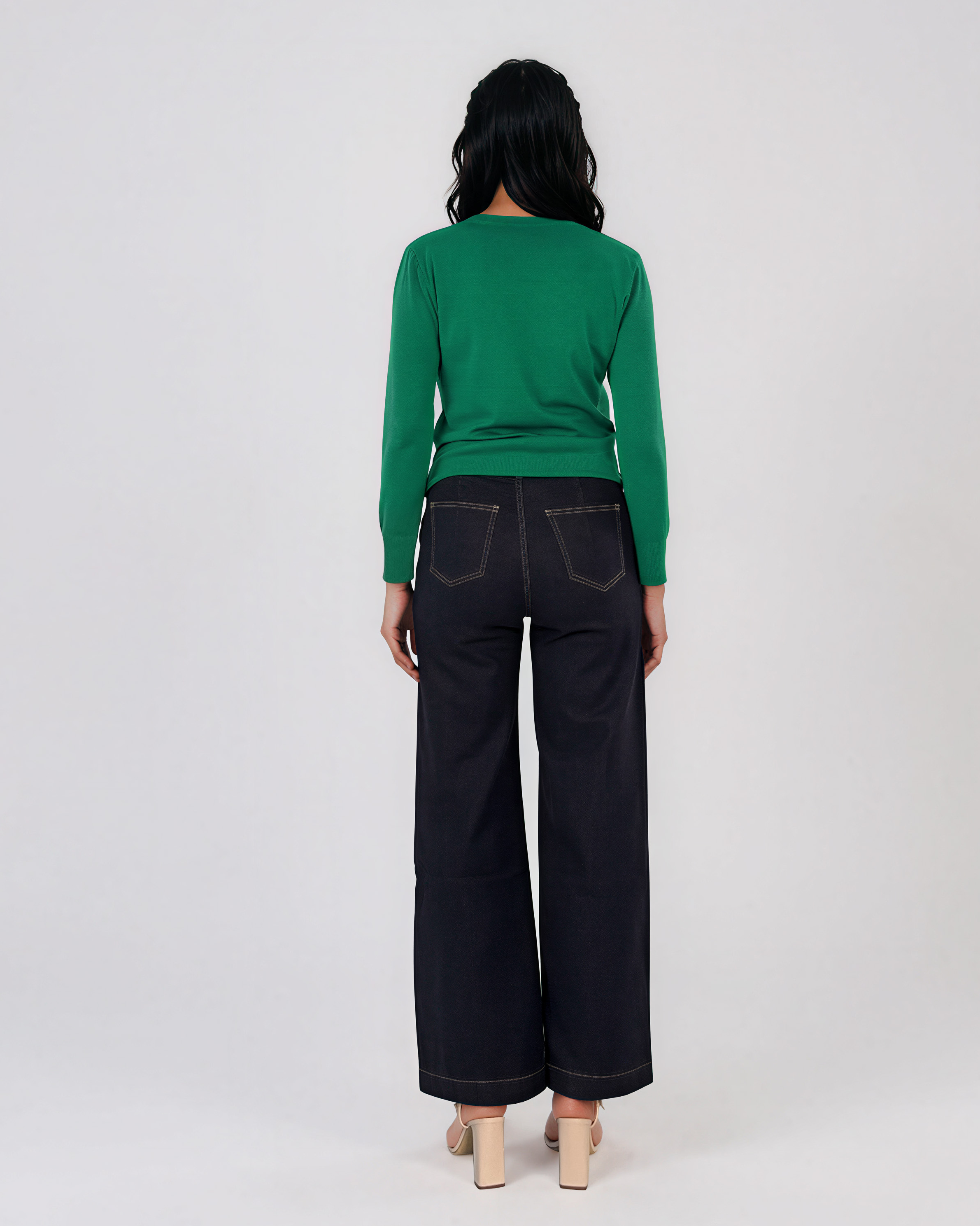 Pulover basic cu guler rotund verde HL234