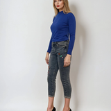 Pulover basic cu guler scurt albastru 