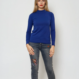 Pulover basic cu guler scurt albastru 