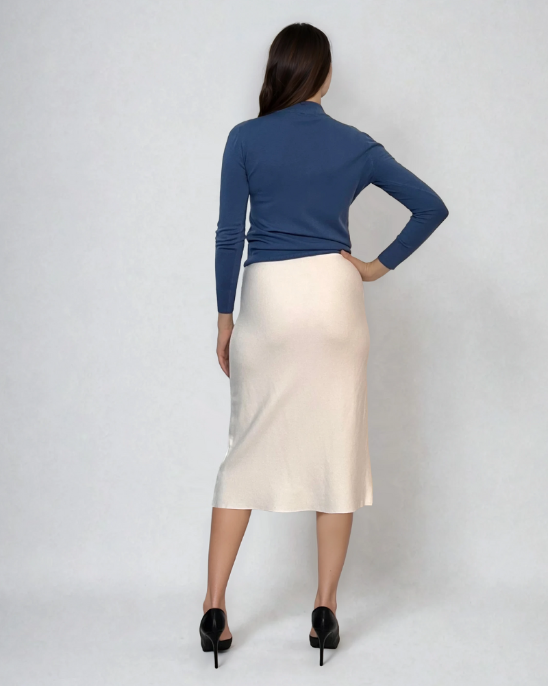 Pulover basic cu guler scurt albastru-jeans 