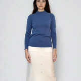 Pulover basic cu guler scurt albastru-jeans 