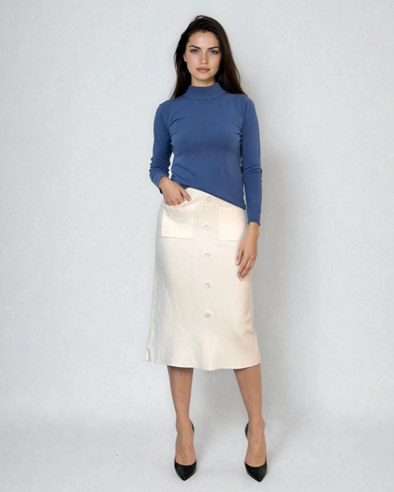 Pulover basic cu guler scurt albastru-jeans 