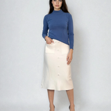 Pulover basic cu guler scurt albastru-jeans 