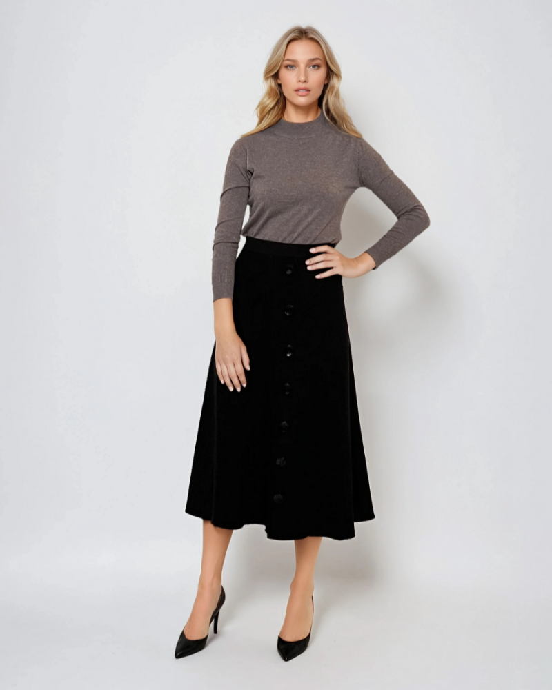 Pulover basic cu guler scurt gri 