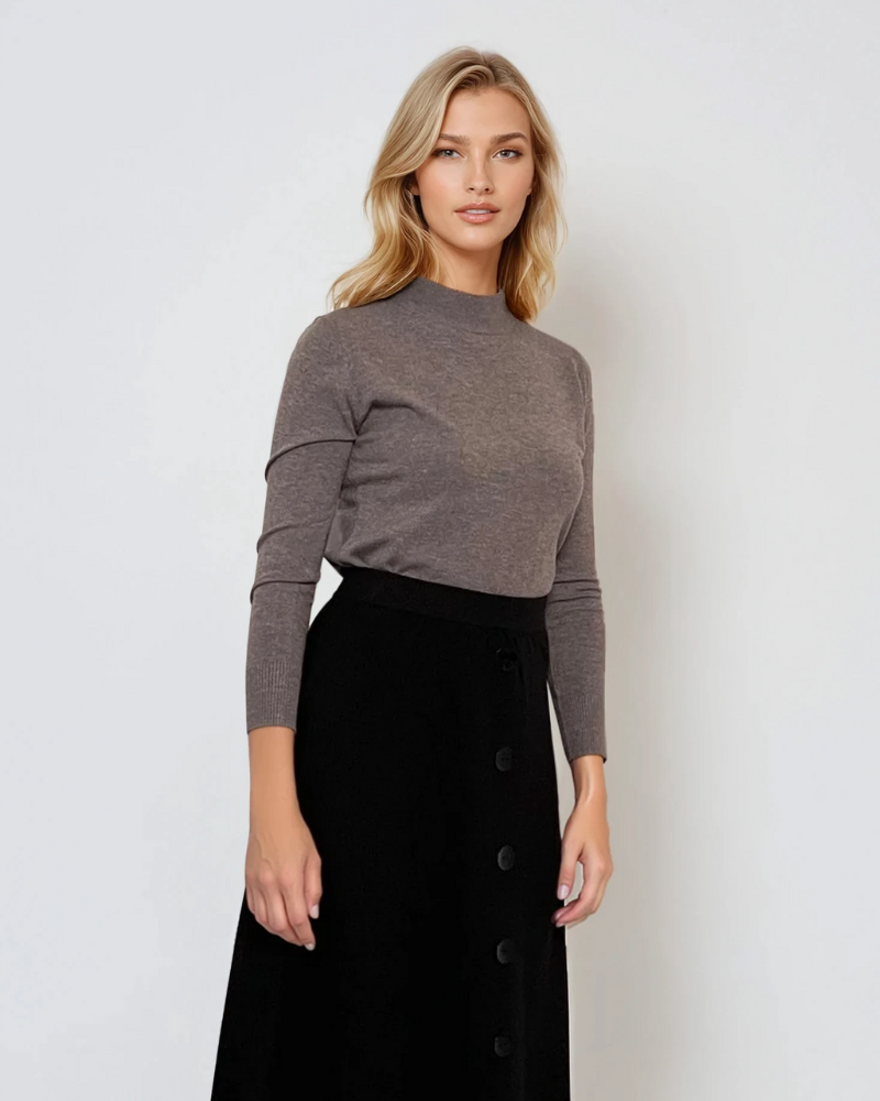 Pulover basic cu guler scurt gri 