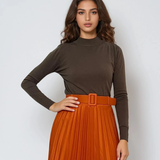 Pulover basic cu guler scurt kaki 