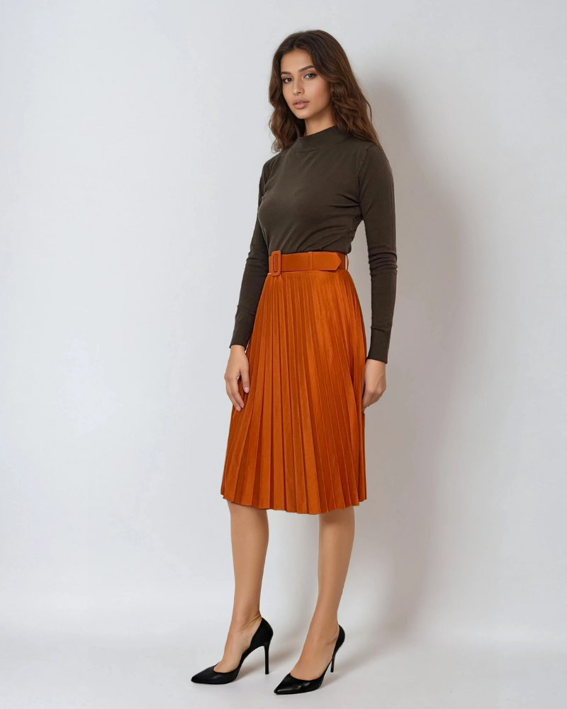 Pulover basic cu guler scurt kaki 