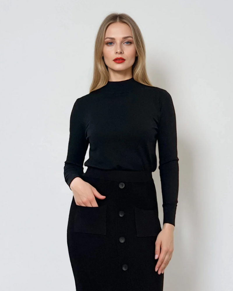 Pulover basic cu guler scurt negru 