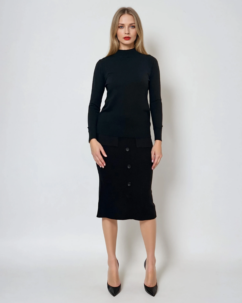 Pulover basic cu guler scurt negru 