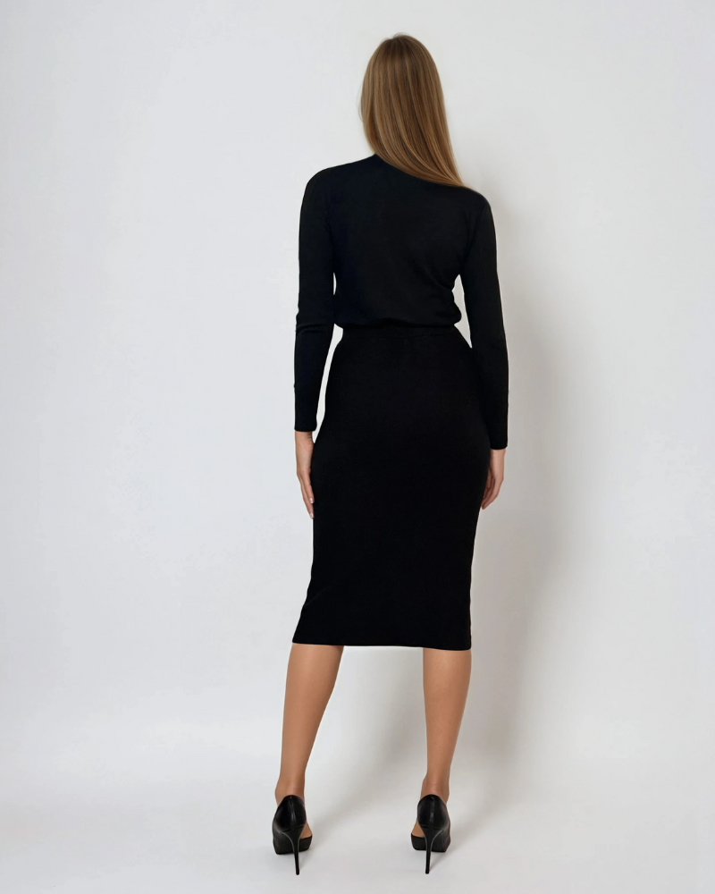 Pulover basic cu guler scurt negru 