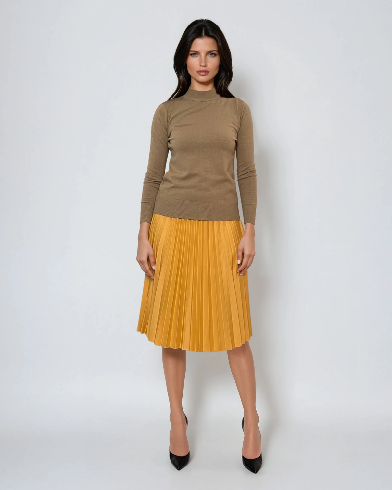 Pulover basic cu guler scurt olive 