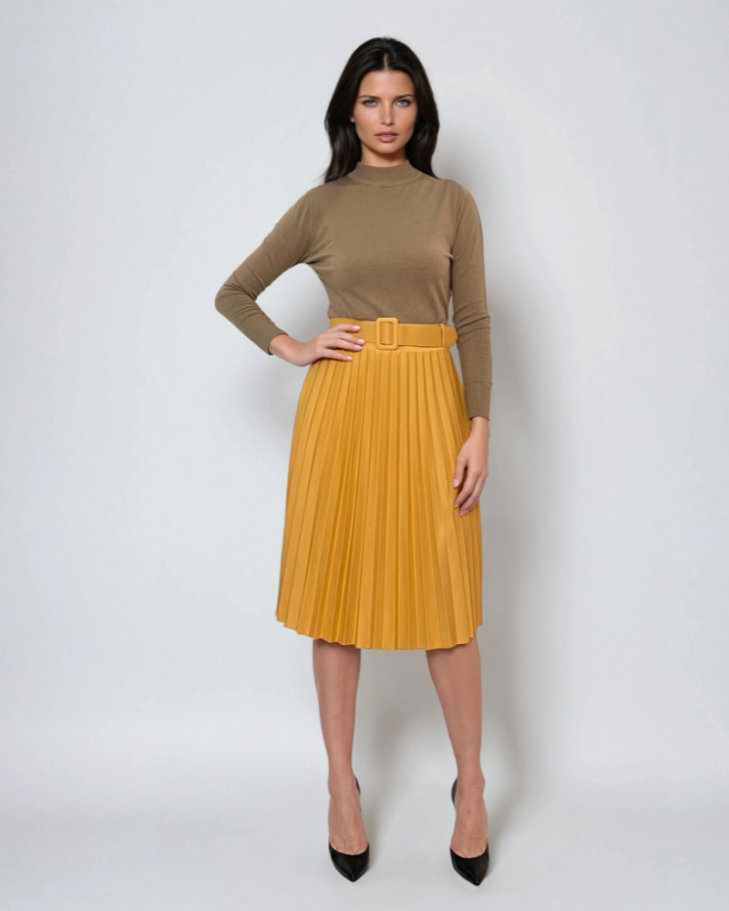 Pulover basic cu guler scurt olive 