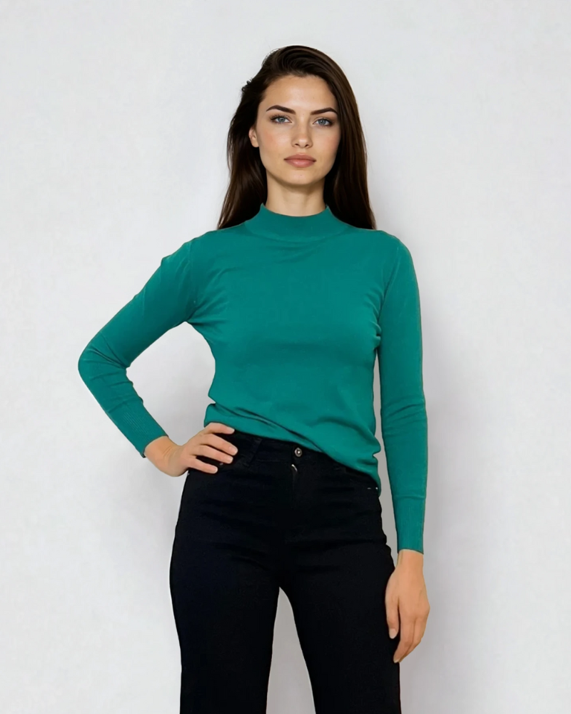 Pulover basic cu guler scurt turcoaz 