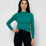 Pulover basic cu guler scurt turcoaz 
