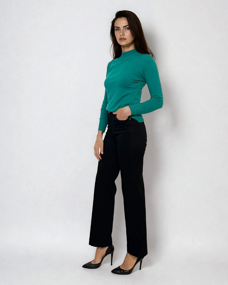 Pulover basic cu guler scurt turcoaz 