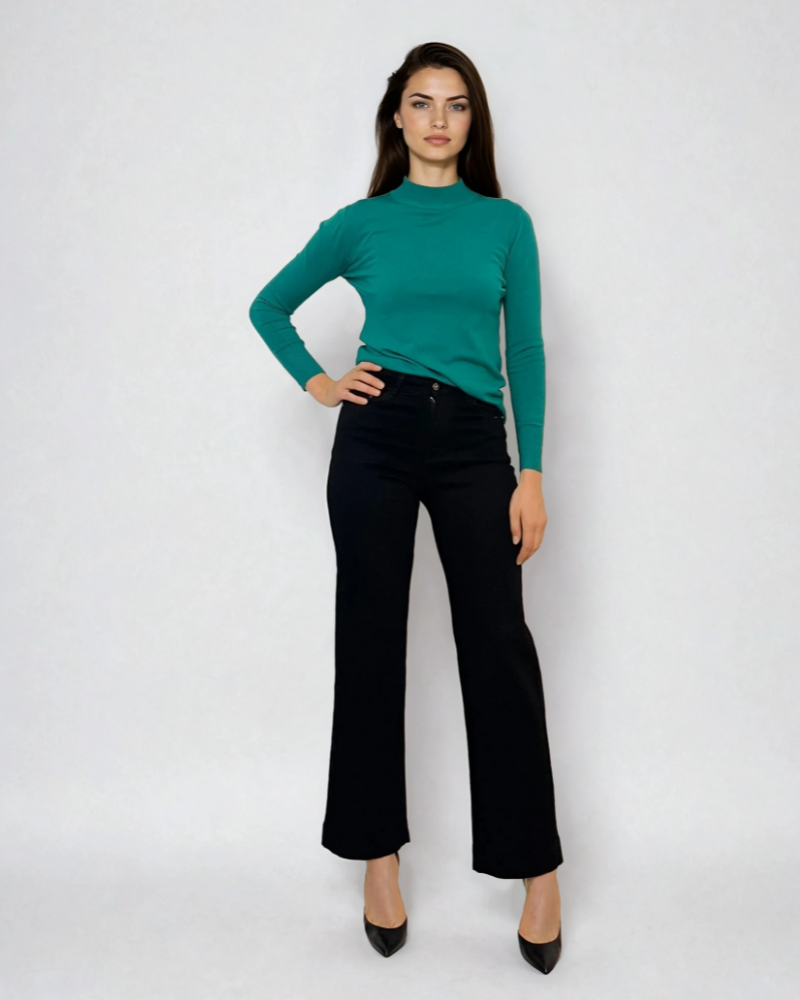 Pulover basic cu guler scurt turcoaz 