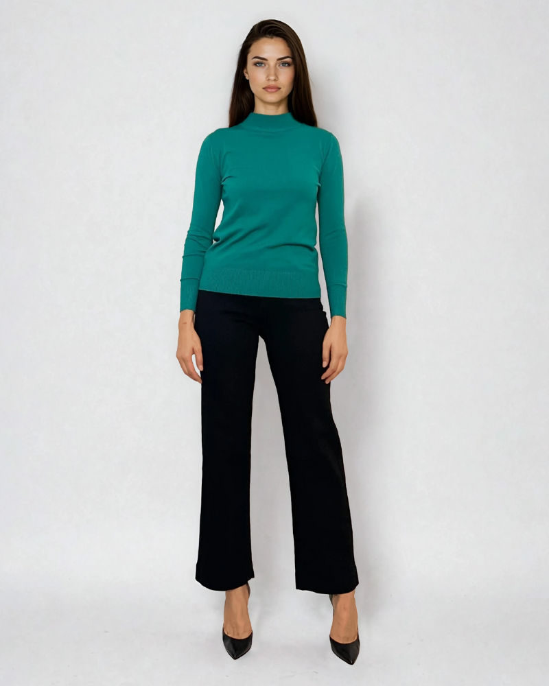 Pulover basic cu guler scurt turcoaz 