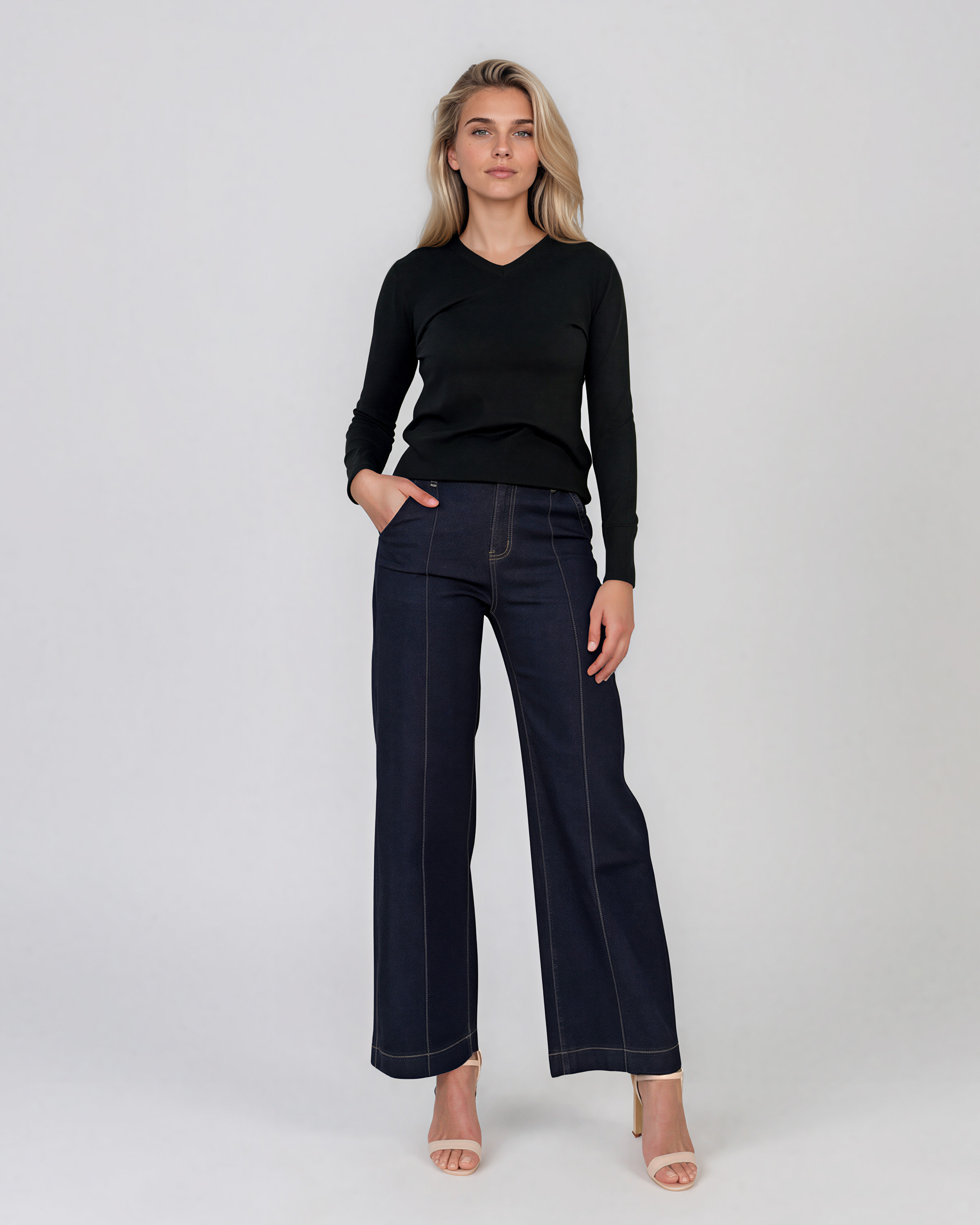 Pulover basic en-coeur negru HL233