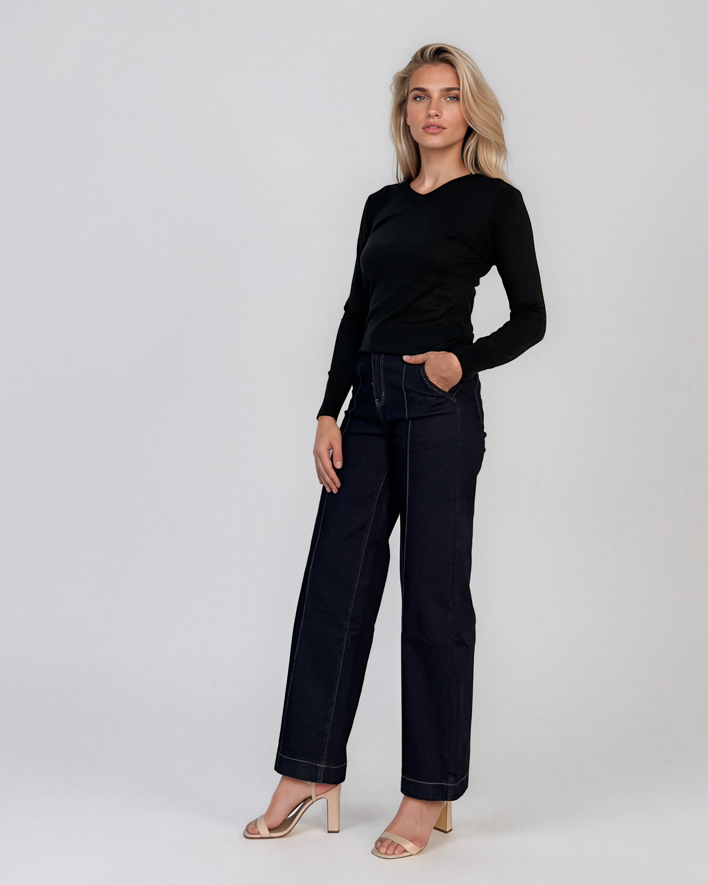 Pulover basic en-coeur negru HL233
