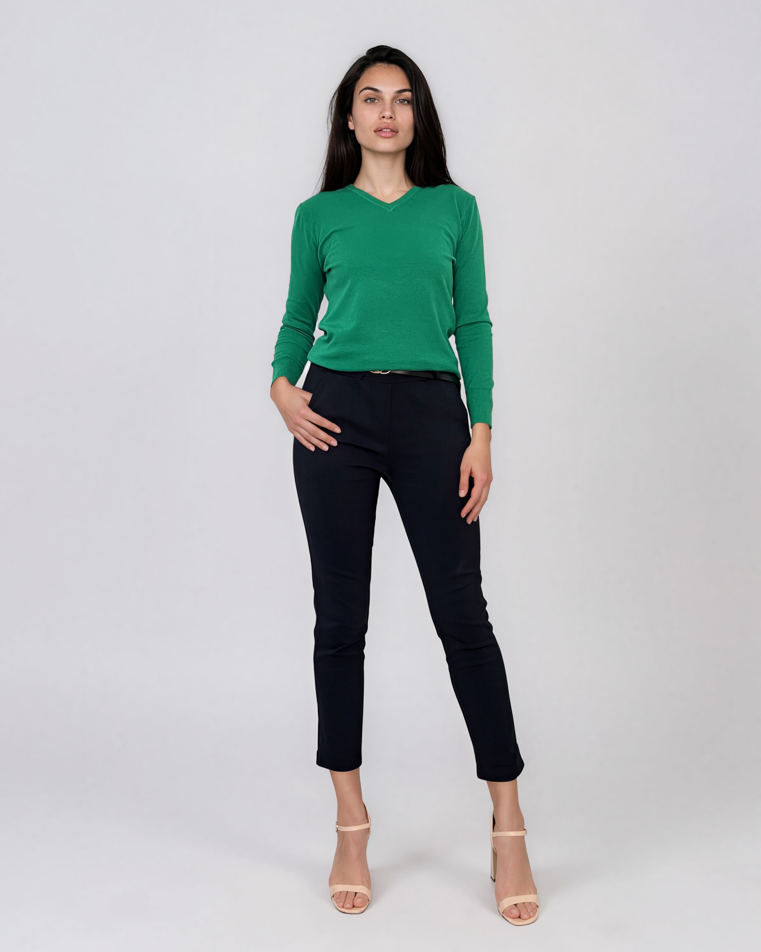 Pulover basic en-coeur verde HL233
