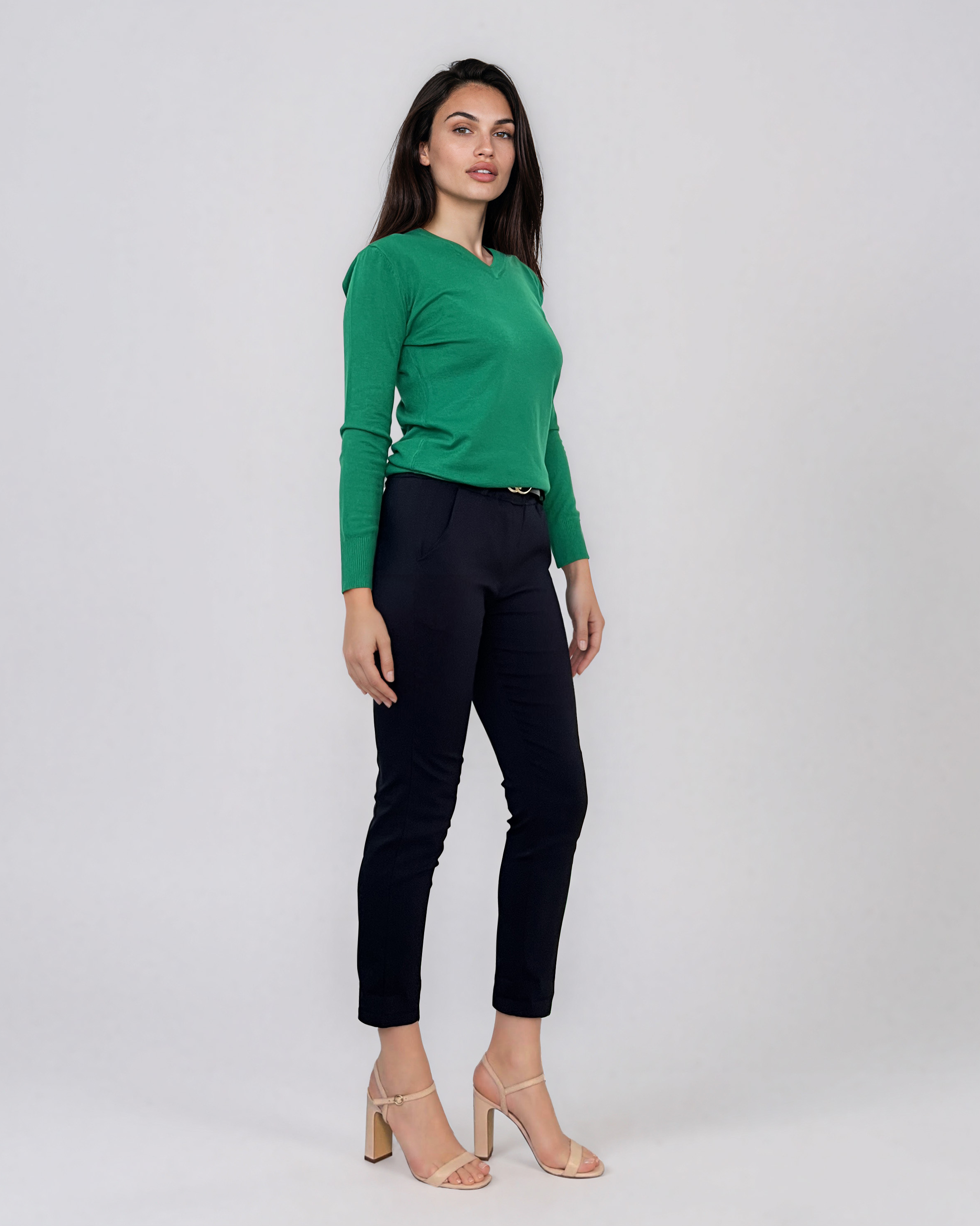 Pulover basic en-coeur verde HL233